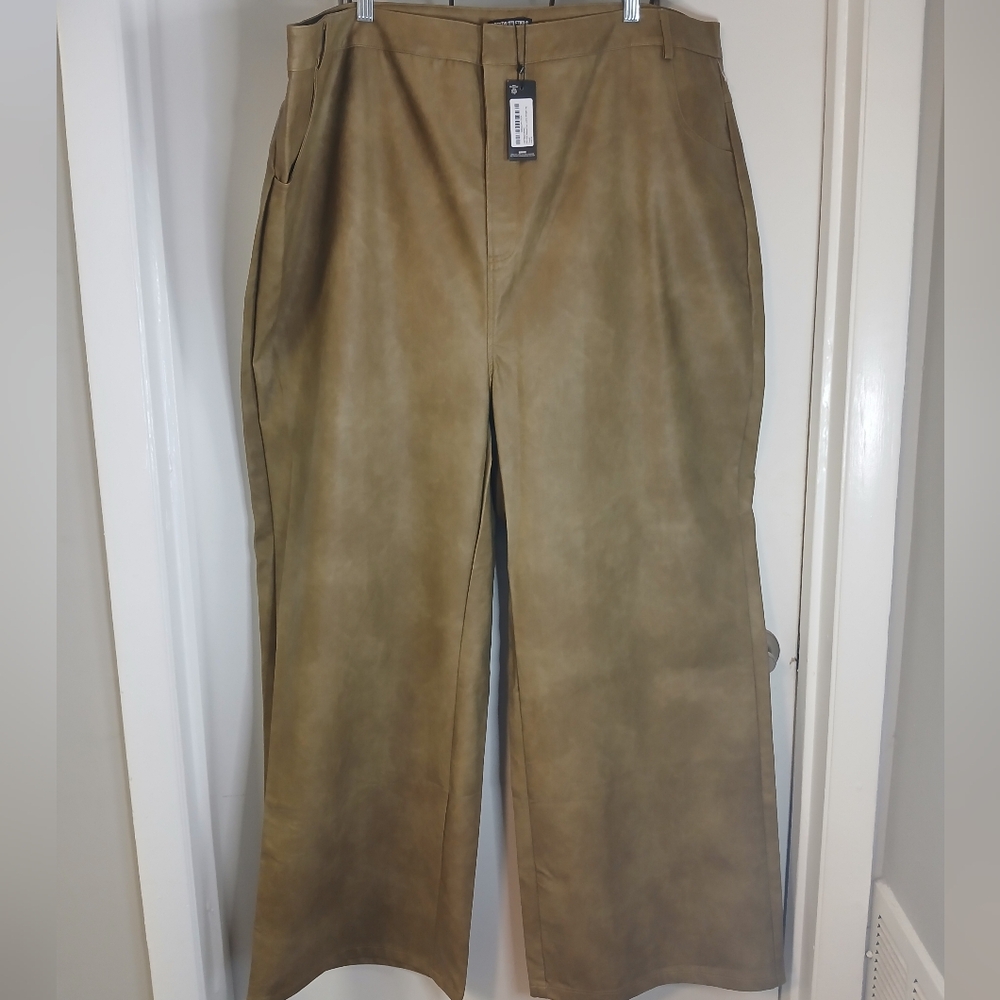 Olive Green Premium Faux Leather Straight Leg Pants US 22 New!